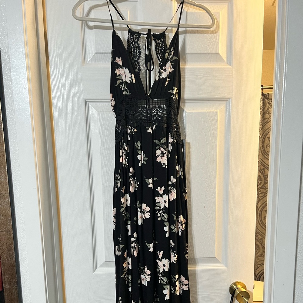 Beautiful black thin strap floor length dress